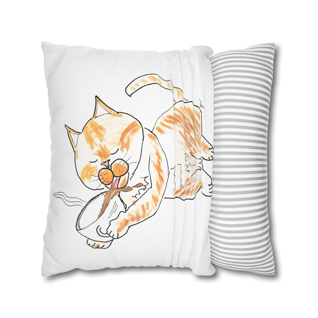 Niño Coffee Cat Decorative Pillowcase — Orange & White Cat Throw Pillow Cover