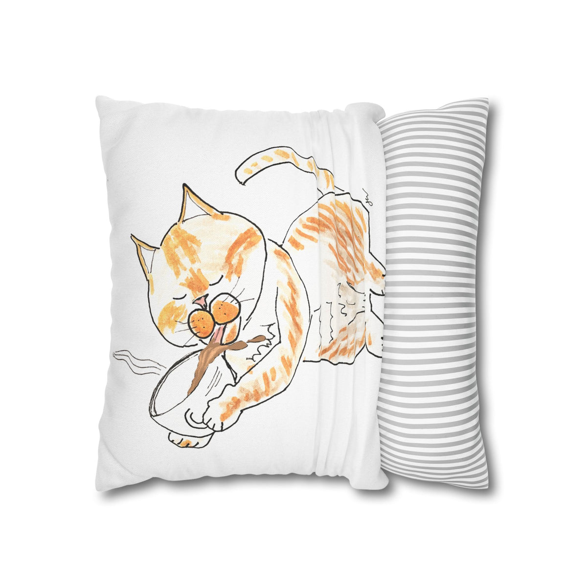 Niño Coffee Cat Decorative Pillowcase — Orange & White Cat Throw Pillow Cover