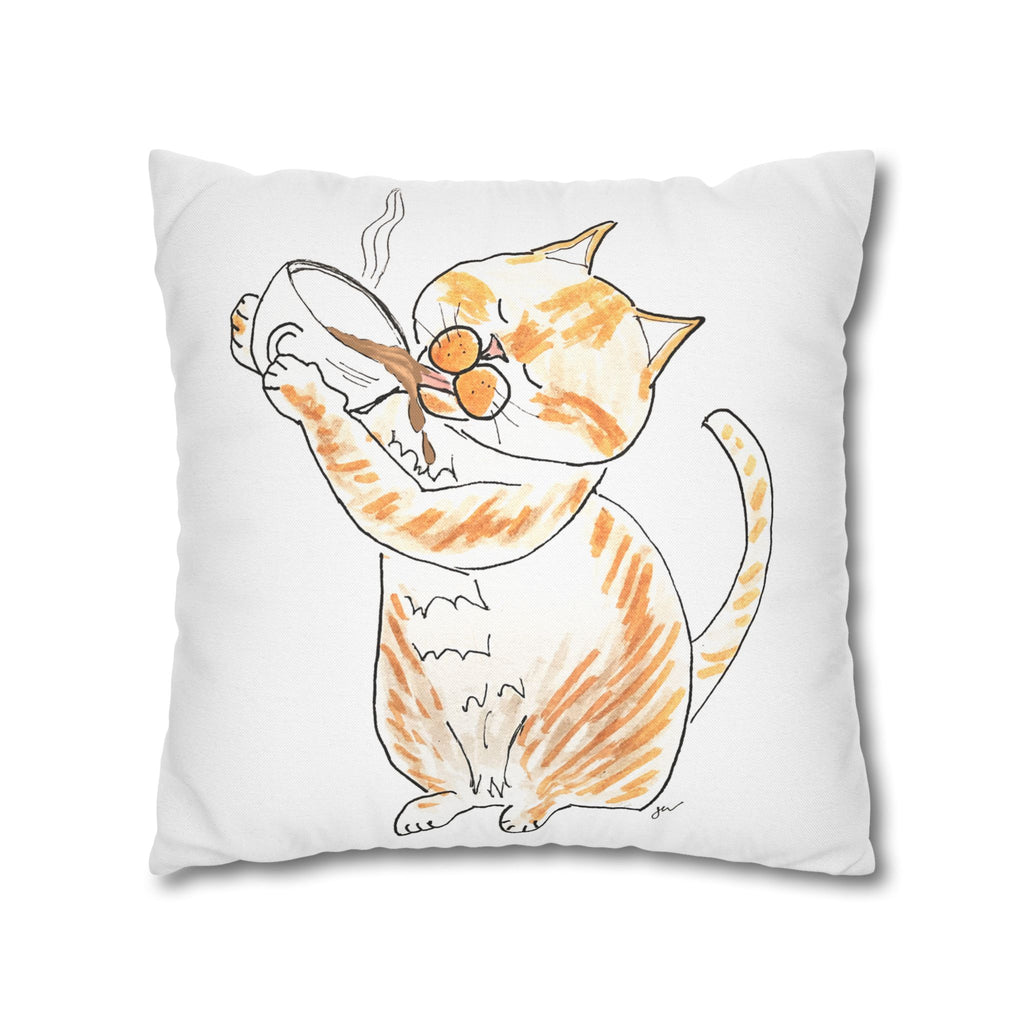 Niño Coffee Cat Decorative Pillowcase — Orange & White Cat Throw Pillow Cover