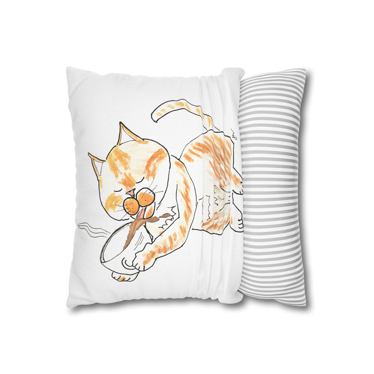 Niño Coffee Cat Decorative Pillowcase — Orange & White Cat Throw Pillow Cover