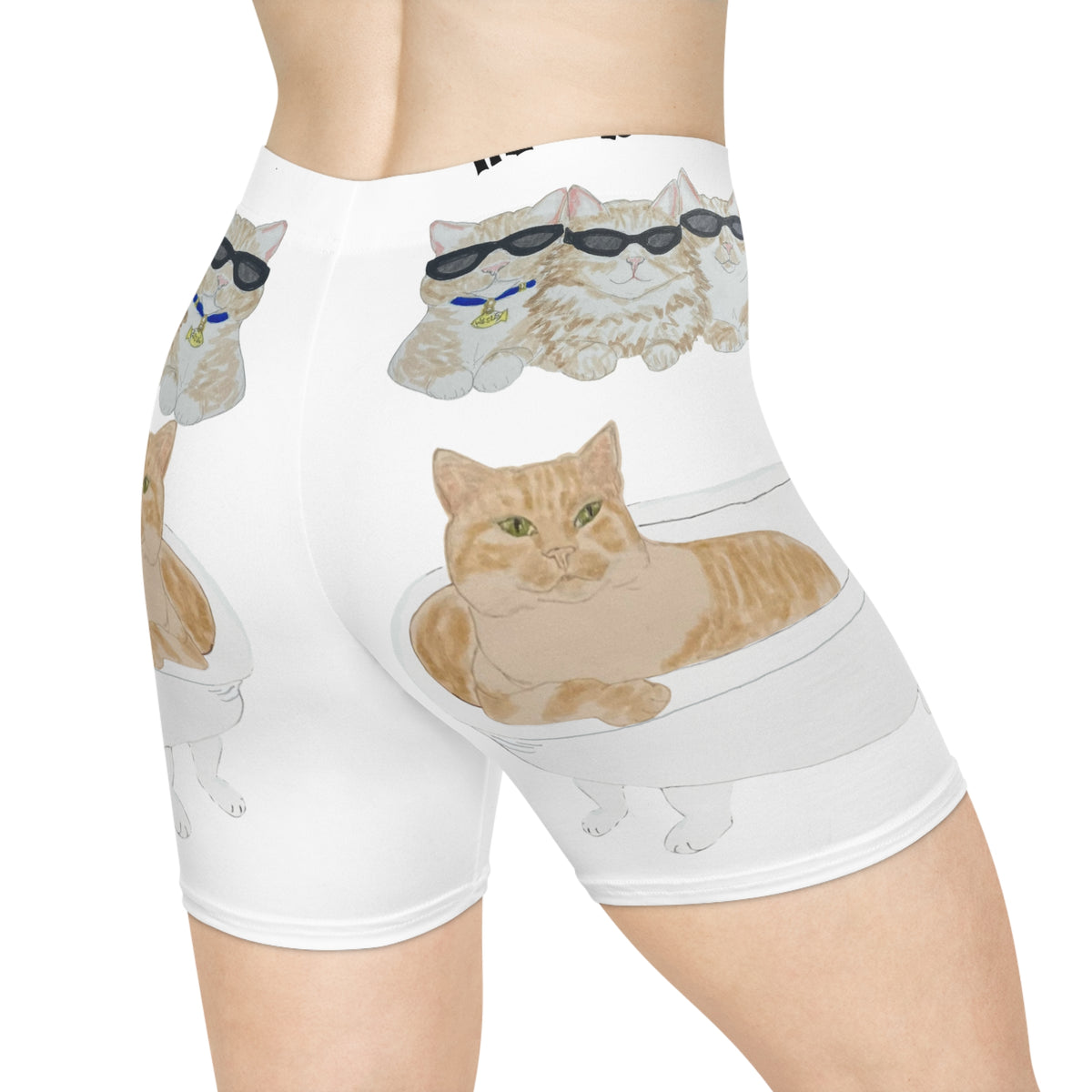 Cat Bathtub Biker Shorts — Cute Sunglasses Cat Print Women's Cycling Shorts