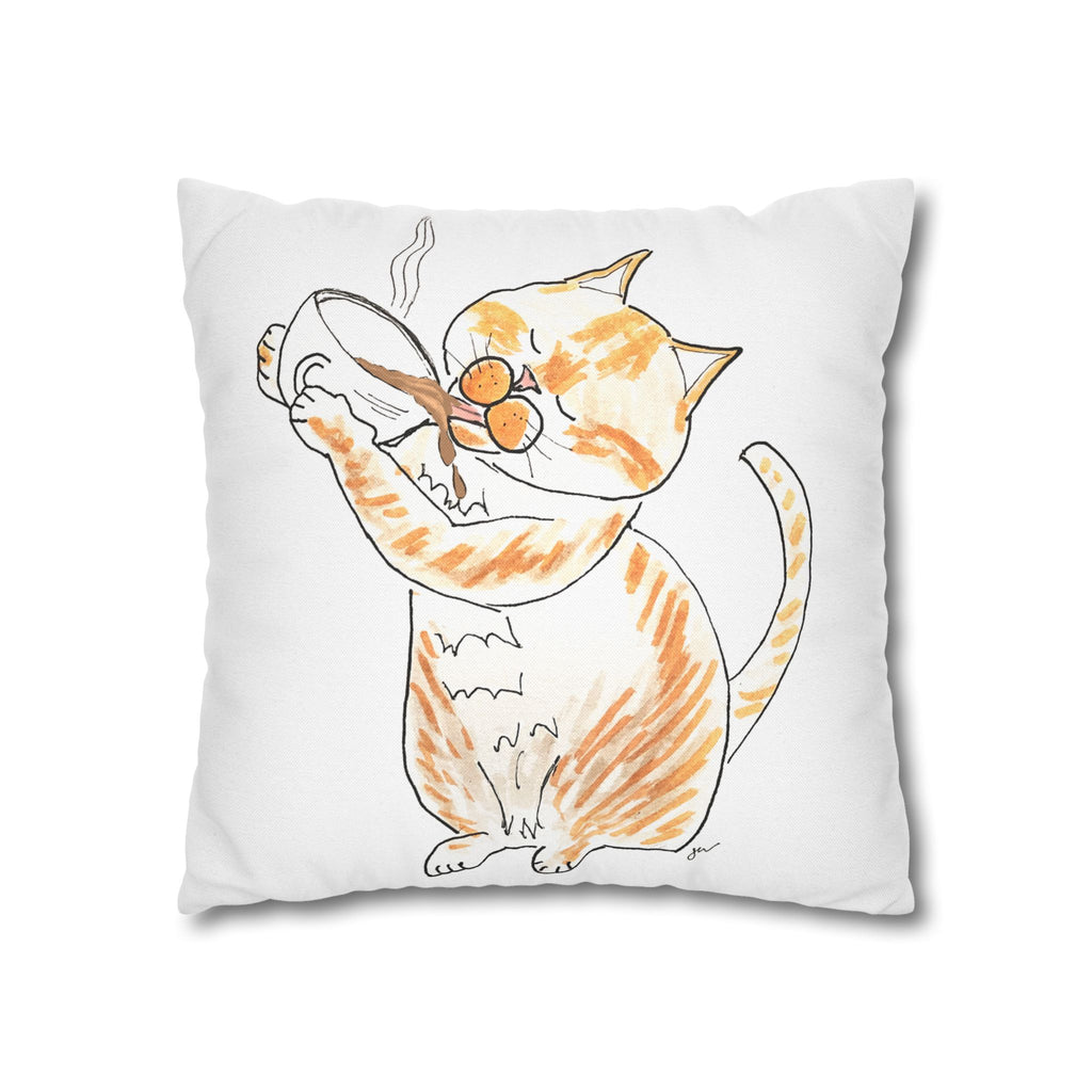 Niño Coffee Cat Decorative Pillowcase — Orange & White Cat Throw Pillow Cover