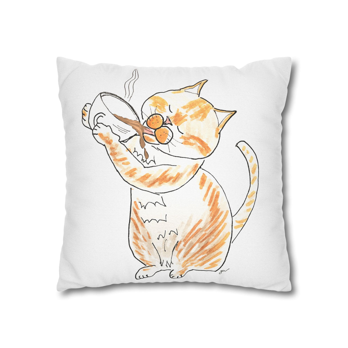 Niño Coffee Cat Decorative Pillowcase — Orange & White Cat Throw Pillow Cover