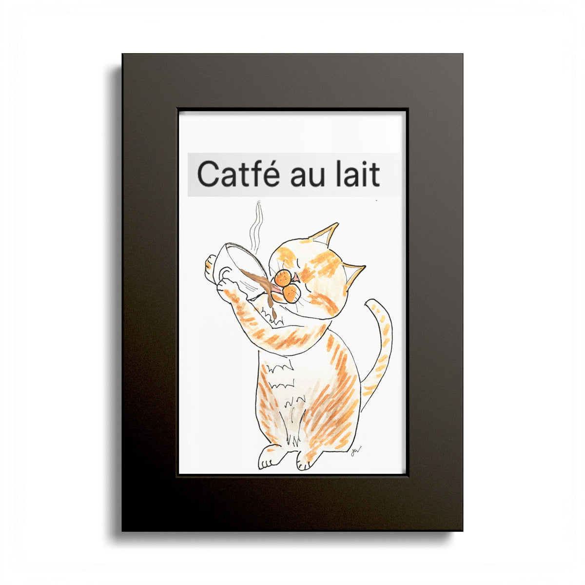 Niño "Catfé au Lait" Colored Frame Poster — Orange & White Cat Coffee Wall Art