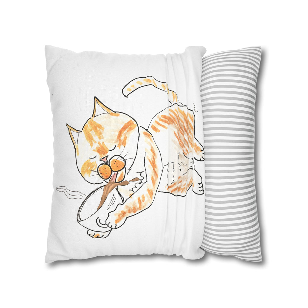 Niño Coffee Cat Decorative Pillowcase — Orange & White Cat Throw Pillow Cover