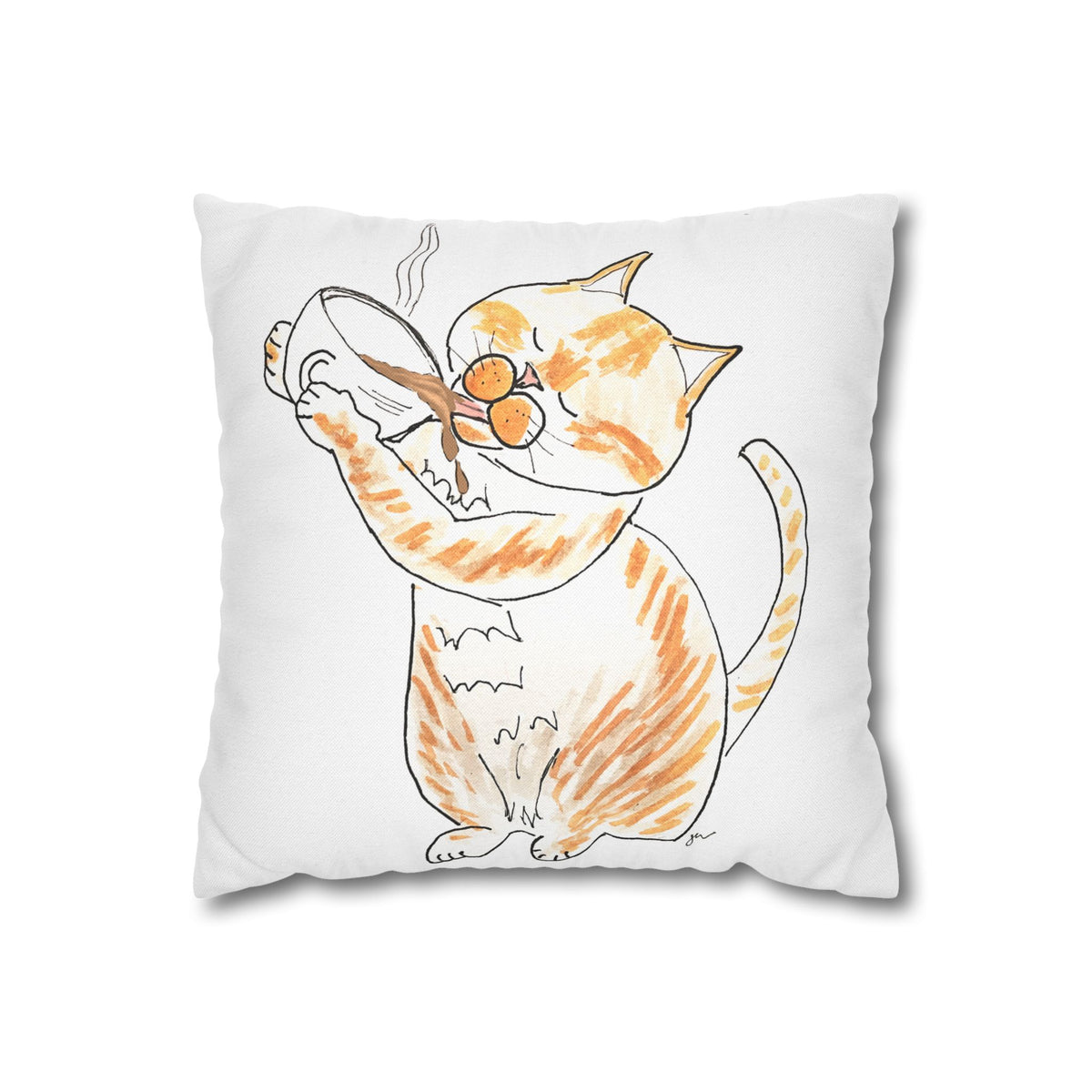 Niño Coffee Cat Decorative Pillowcase — Orange & White Cat Throw Pillow Cover