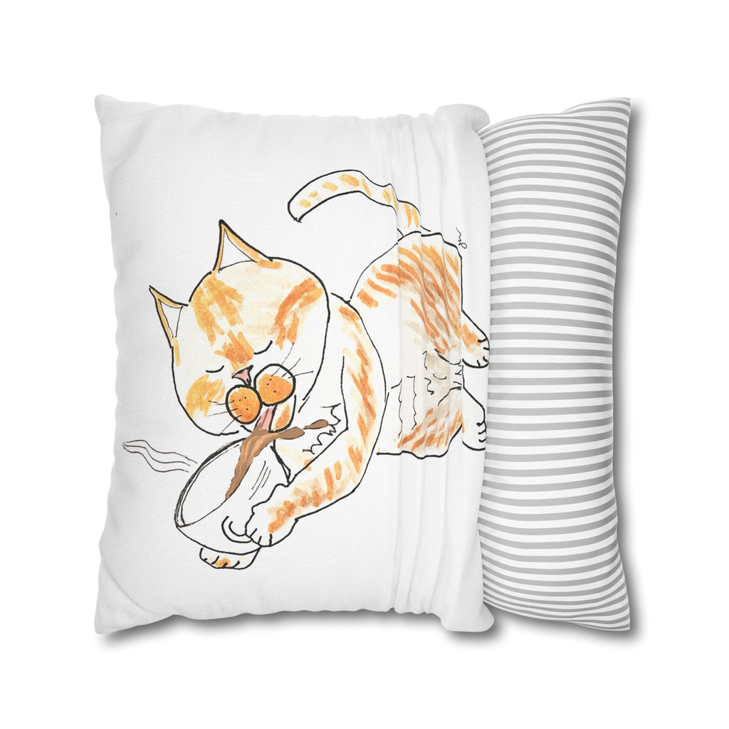 Niño Coffee Cat Decorative Pillowcase — Orange & White Cat Throw Pillow Cover