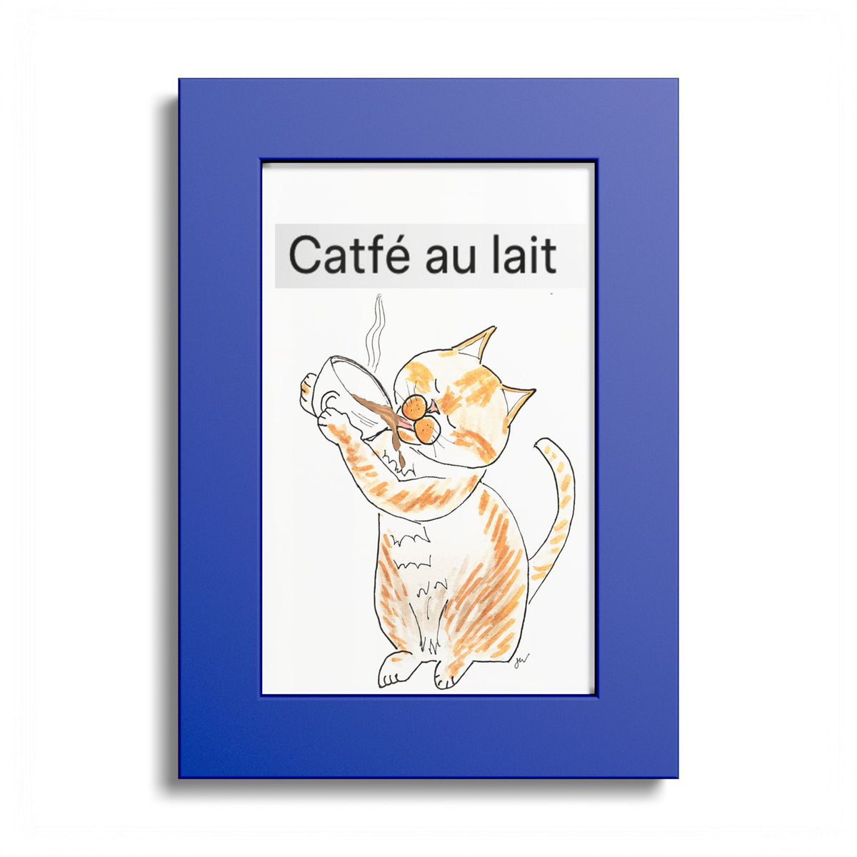 Niño "Catfé au Lait" Colored Frame Poster — Orange & White Cat Coffee Wall Art
