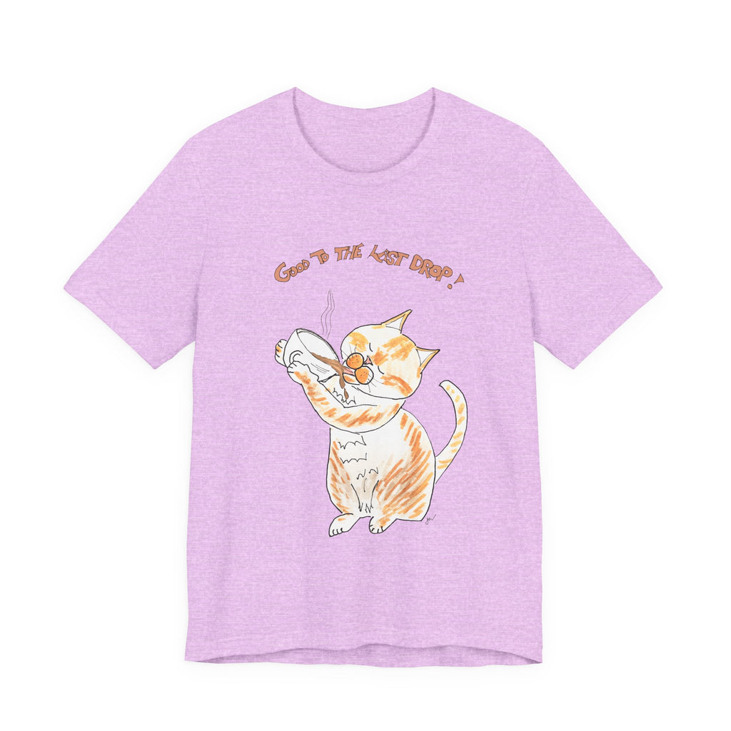 Niño "Good to the Last Drop" T-Shirt — Cute Orange & White Cat Drinking Coffee