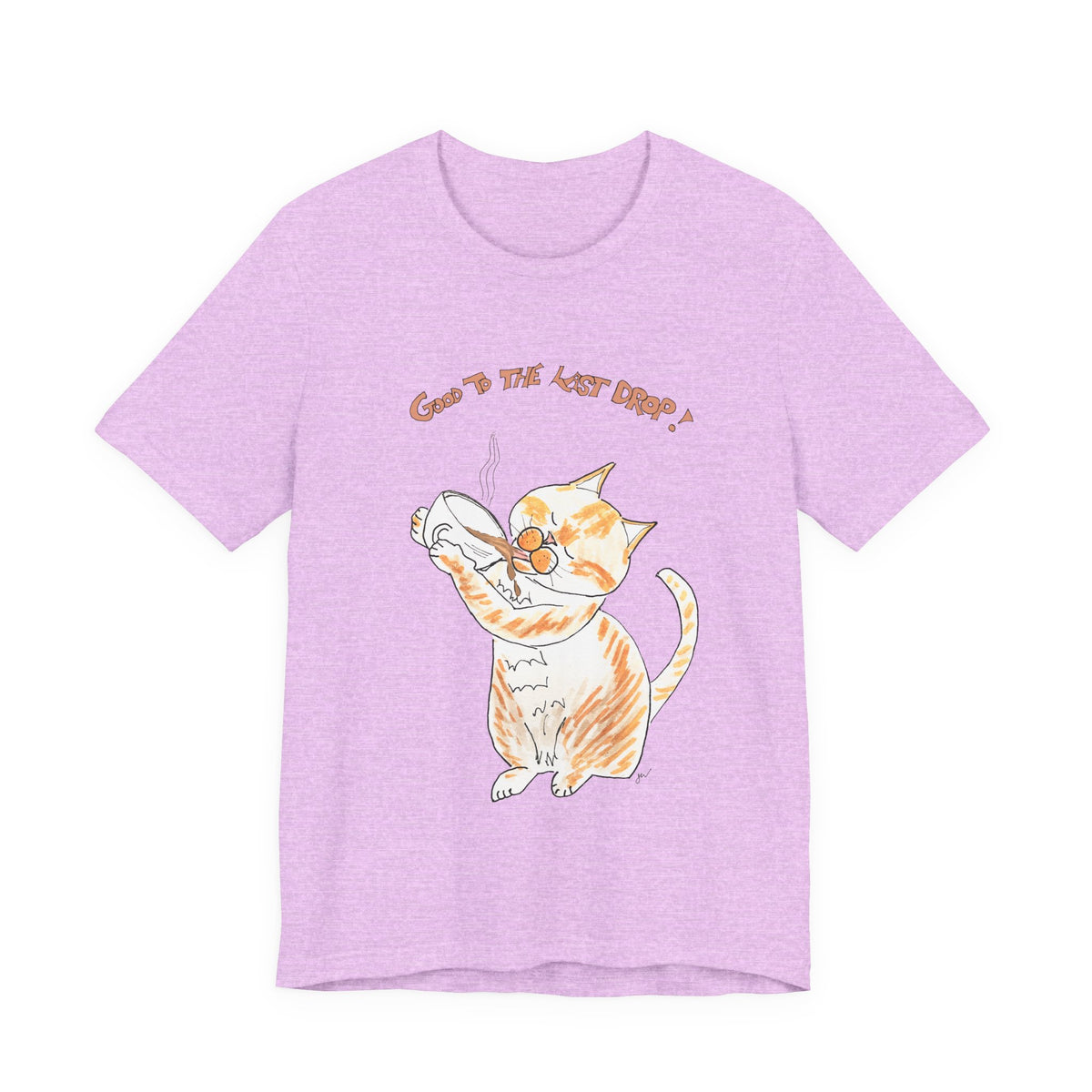 Niño "Good to the Last Drop" T-Shirt — Cute Orange & White Cat Drinking Coffee