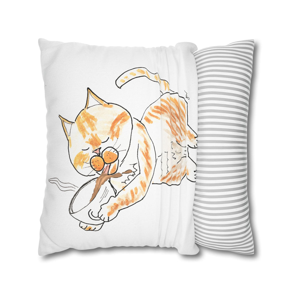 Niño Coffee Cat Decorative Pillowcase — Orange & White Cat Throw Pillow Cover