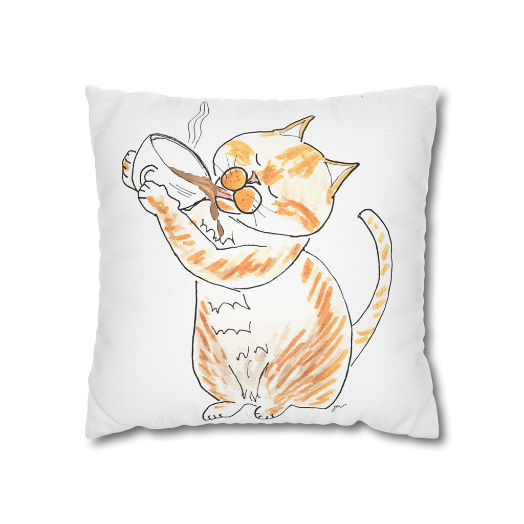 Niño Coffee Cat Decorative Pillowcase — Orange & White Cat Throw Pillow Cover