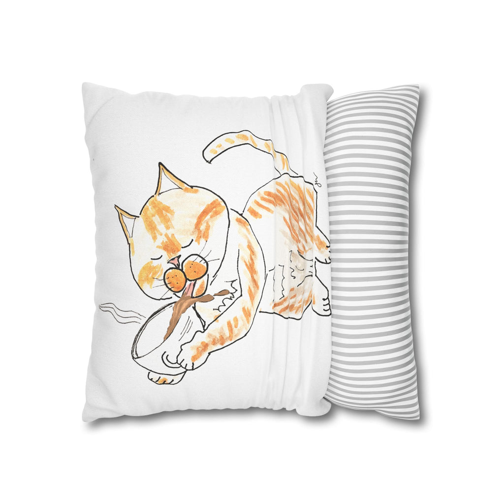 Niño Coffee Cat Decorative Pillowcase — Orange & White Cat Throw Pillow Cover