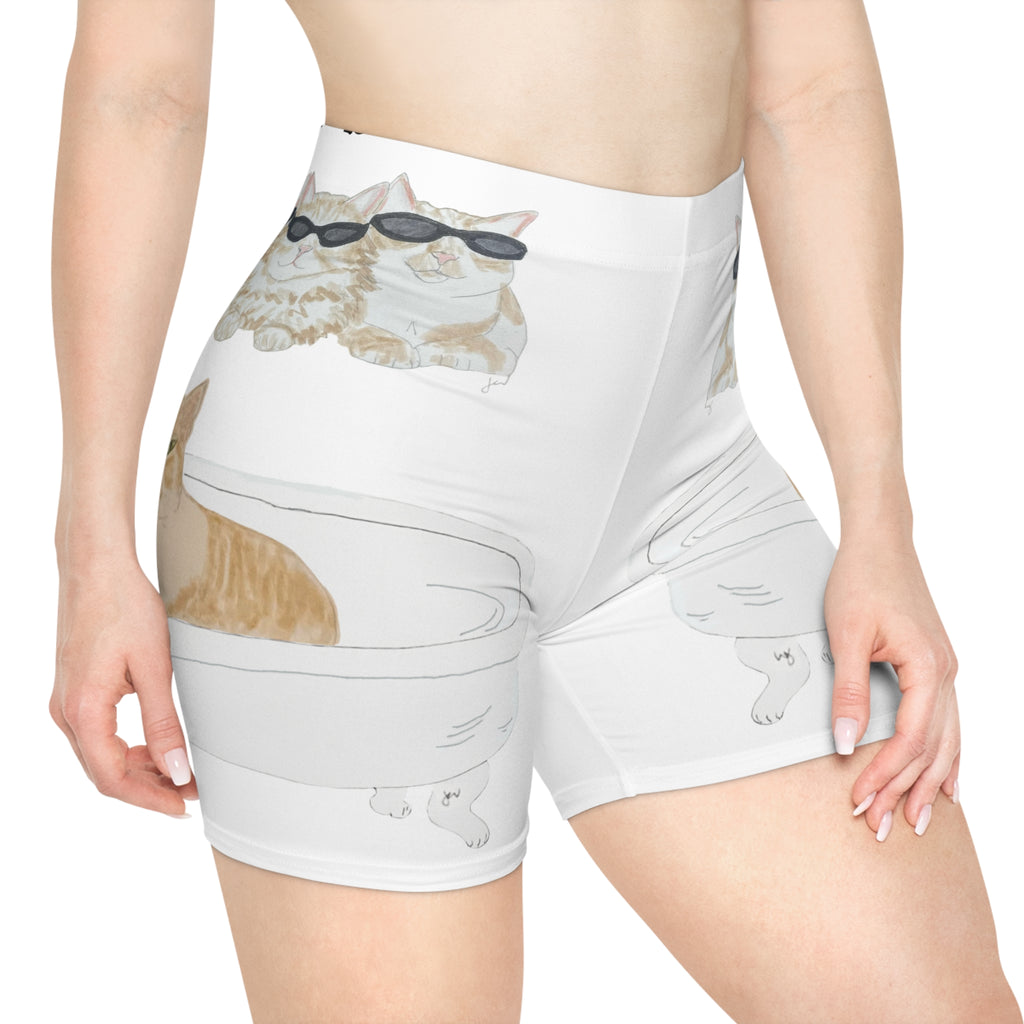 Cat Bathtub Biker Shorts — Cute Sunglasses Cat Print Women's Cycling Shorts