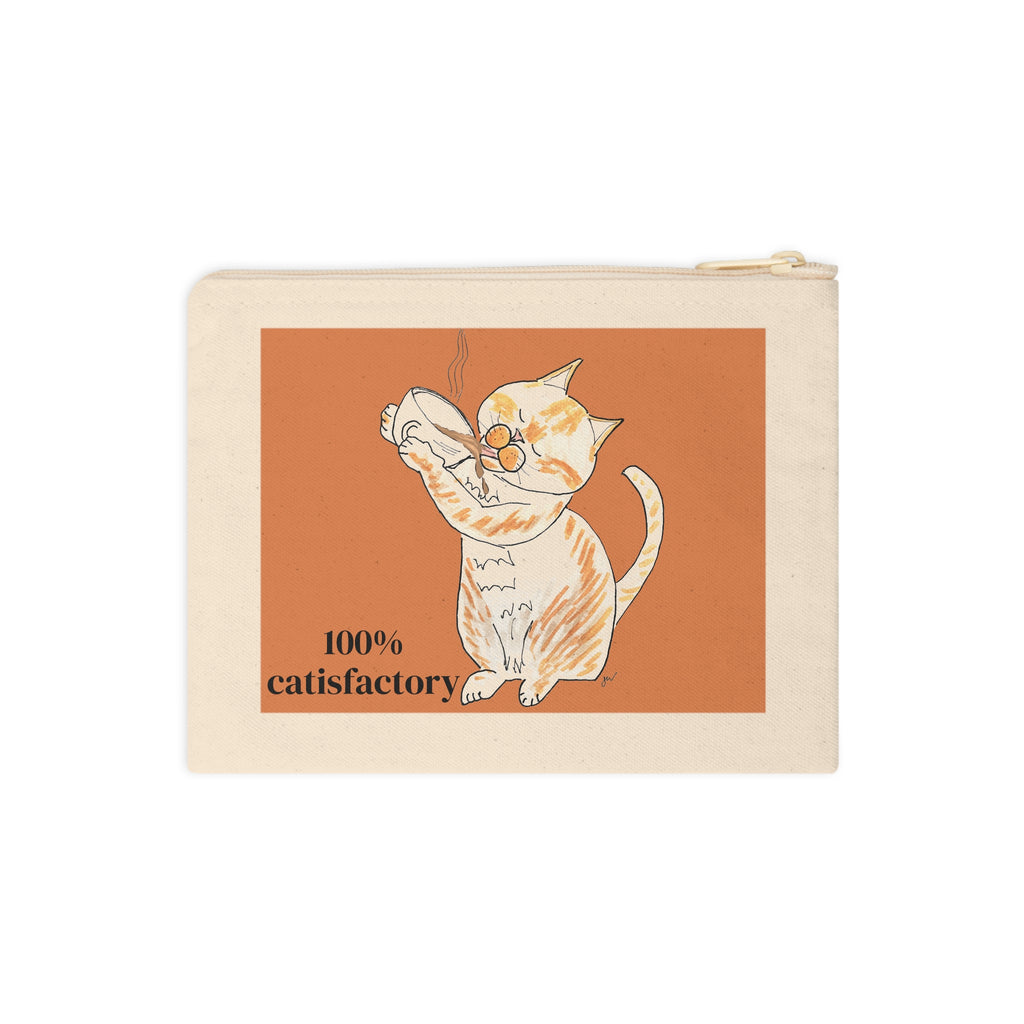 Niño "100% Catisfactory" Zipper Pouch — Cute Orange & White Cat Accessory Bag