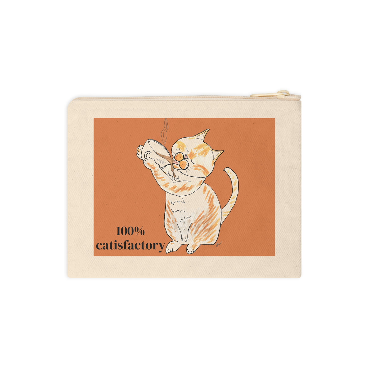 Niño "100% Catisfactory" Zipper Pouch — Cute Orange & White Cat Accessory Bag