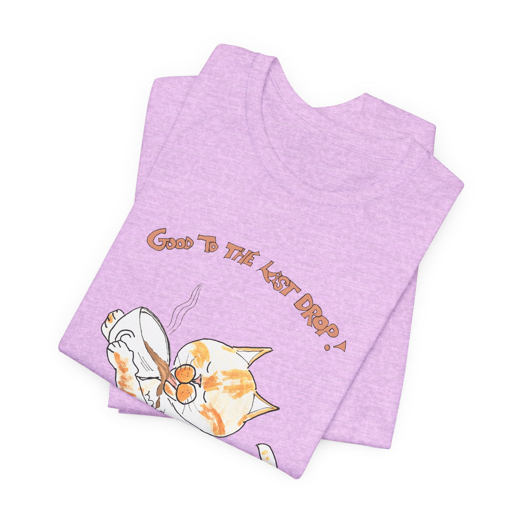 Niño "Good to the Last Drop" T-Shirt — Cute Orange & White Cat Drinking Coffee
