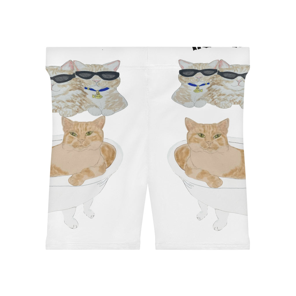 Cat Bathtub Biker Shorts — Cute Sunglasses Cat Print Women's Cycling Shorts