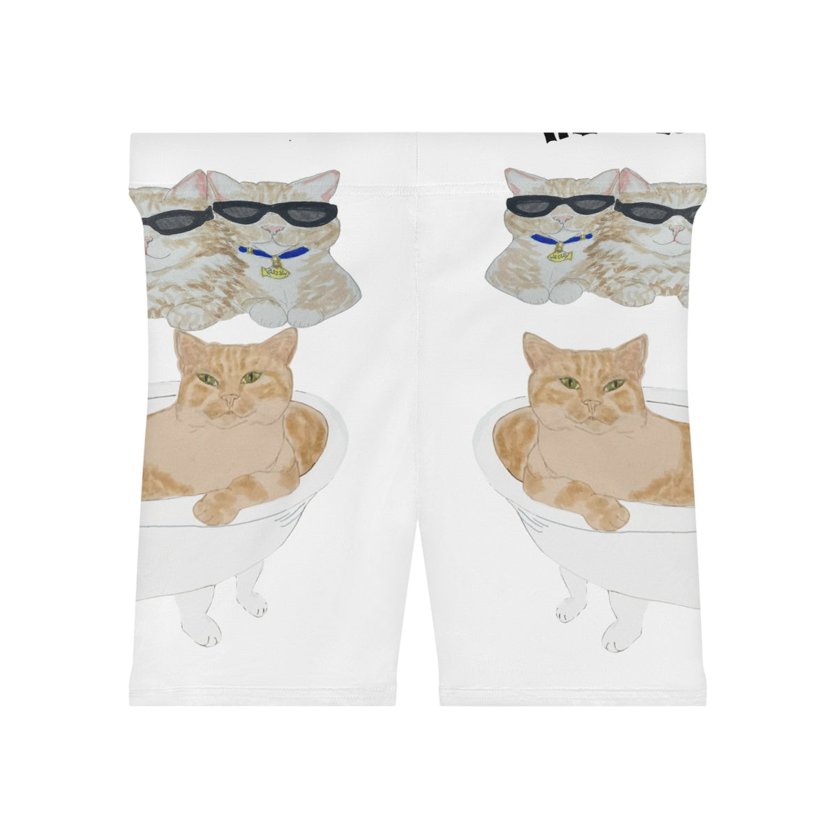 Cat Bathtub Biker Shorts — Cute Sunglasses Cat Print Women's Cycling Shorts