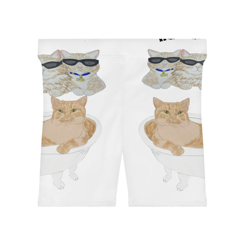Cat Bathtub Biker Shorts — Cute Sunglasses Cat Print Women's Cycling Shorts