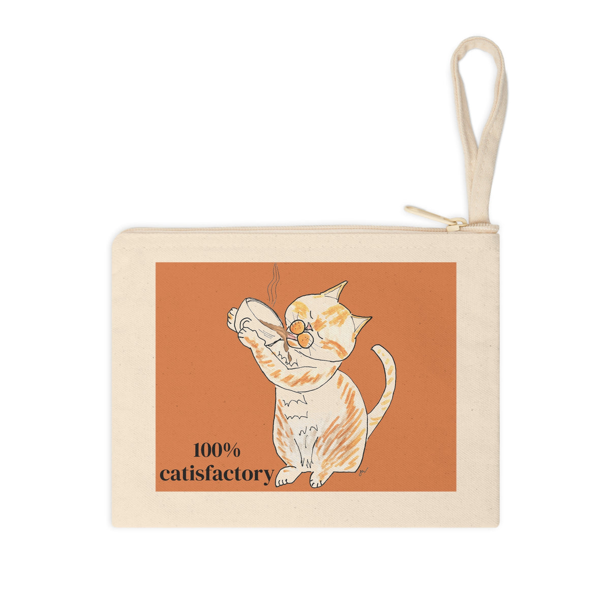Niño "100% Catisfactory" Zipper Pouch — Cute Orange & White Cat Accessory Bag
