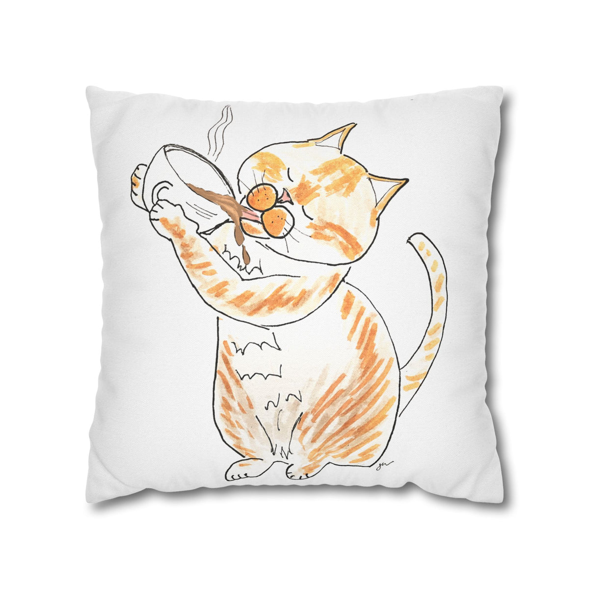 Niño Coffee Cat Decorative Pillowcase — Orange & White Cat Throw Pillow Cover