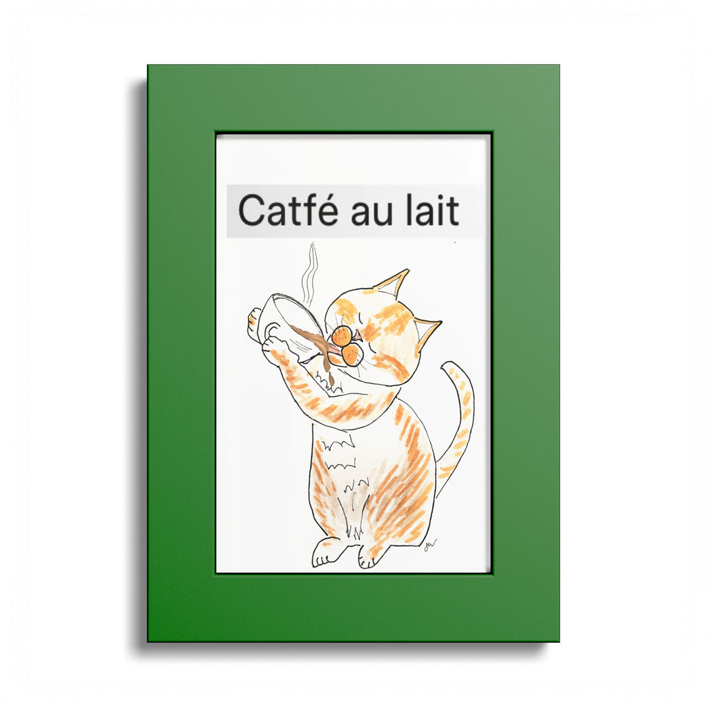 Niño "Catfé au Lait" Colored Frame Poster — Orange & White Cat Coffee Wall Art