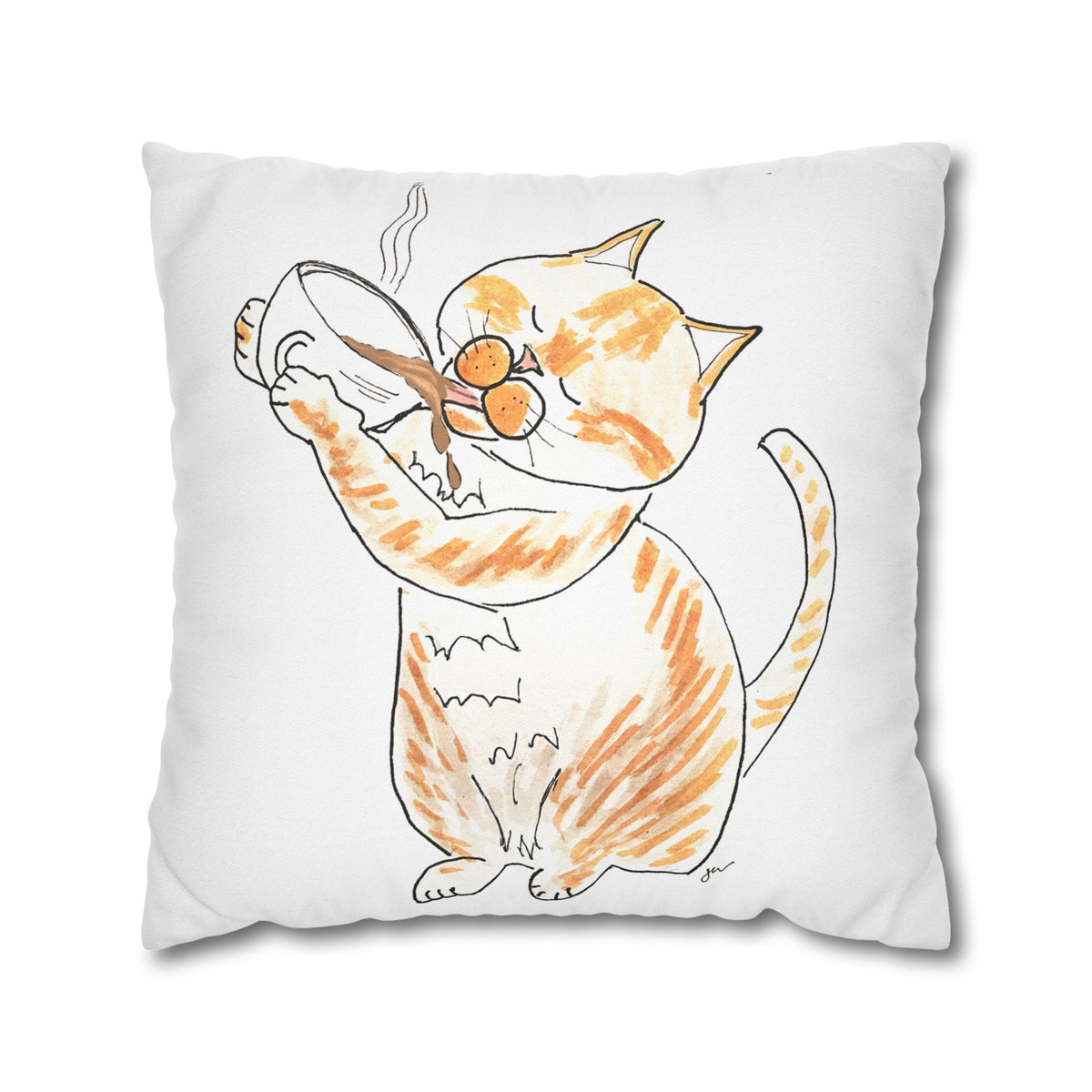 Niño Coffee Cat Decorative Pillowcase — Orange & White Cat Throw Pillow Cover
