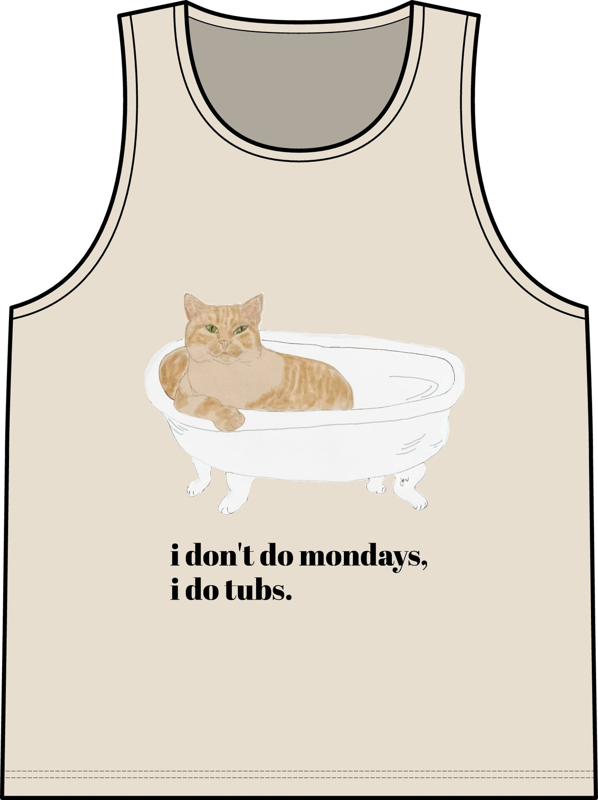 Cat in Tub Tank Top — "I don't do Mondays, I do tubs." Organic Rib Tank