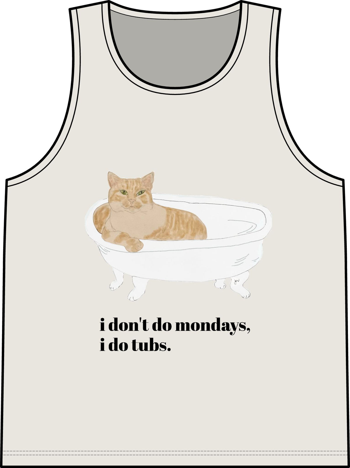 Cat in Tub Tank Top — "I don't do Mondays, I do tubs." Organic Rib Tank