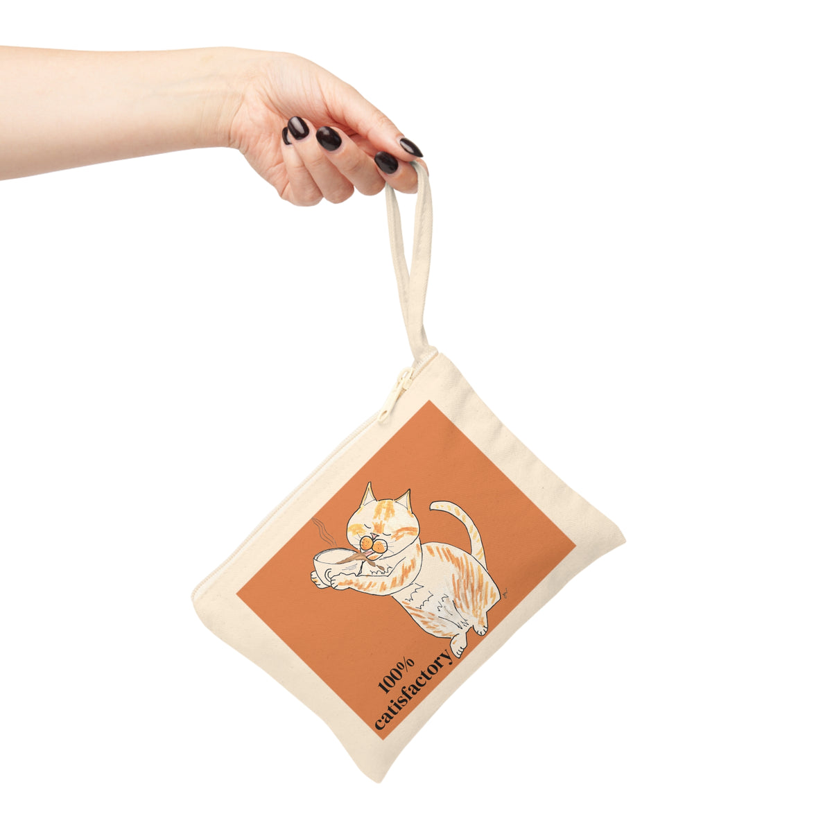 Niño "100% Catisfactory" Zipper Pouch — Cute Orange & White Cat Accessory Bag