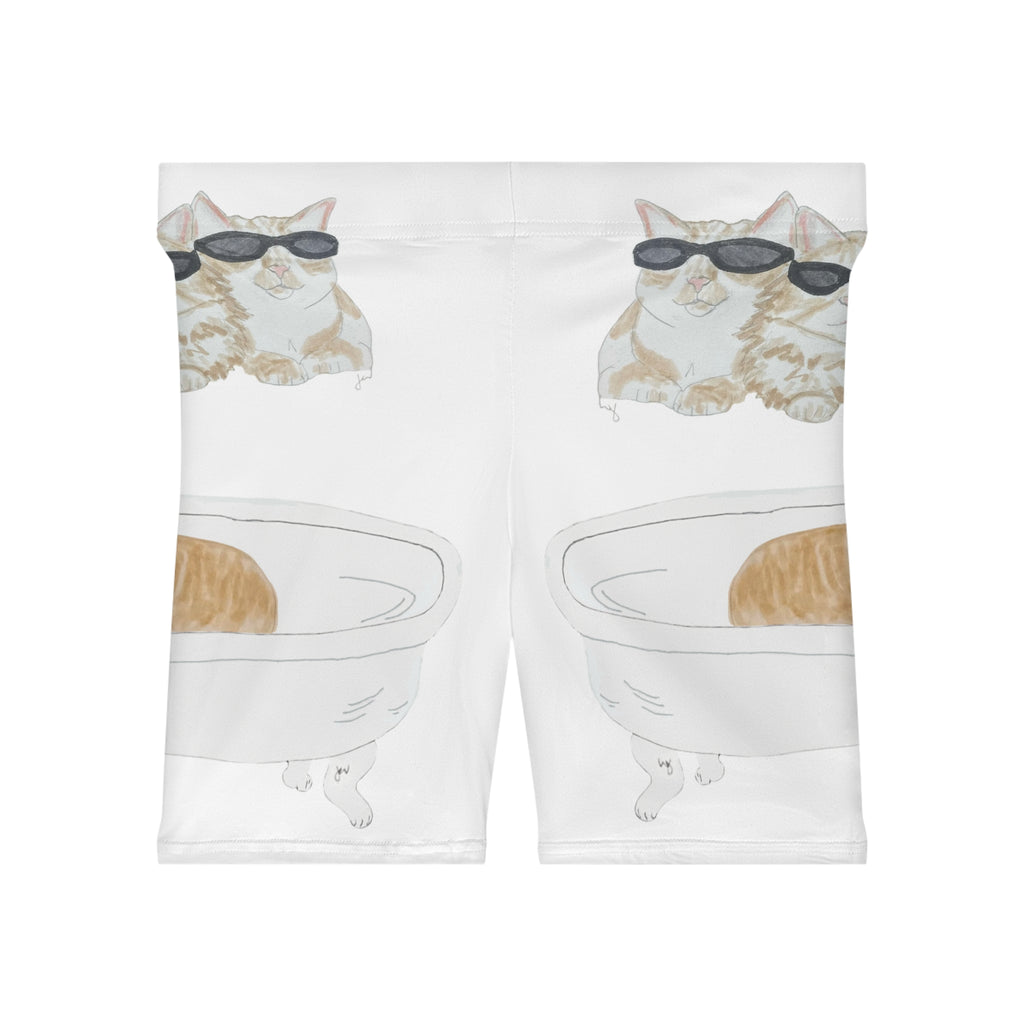 Cat Bathtub Biker Shorts — Cute Sunglasses Cat Print Women's Cycling Shorts