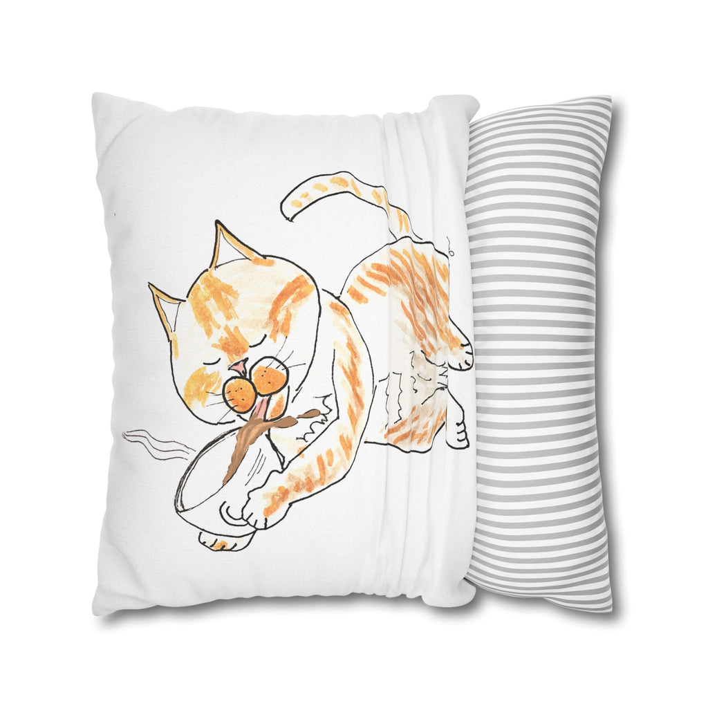 Niño Coffee Cat Decorative Pillowcase — Orange & White Cat Throw Pillow Cover