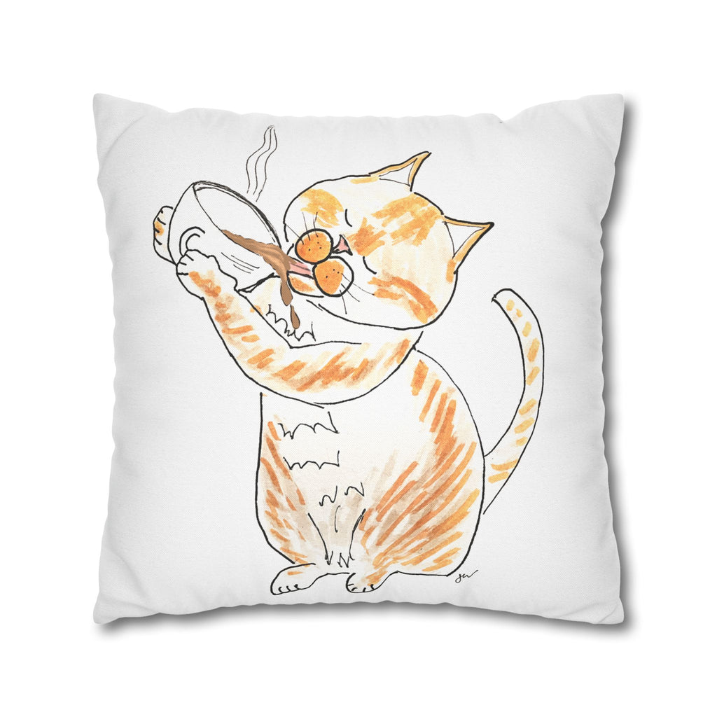 Niño Coffee Cat Decorative Pillowcase — Orange & White Cat Throw Pillow Cover