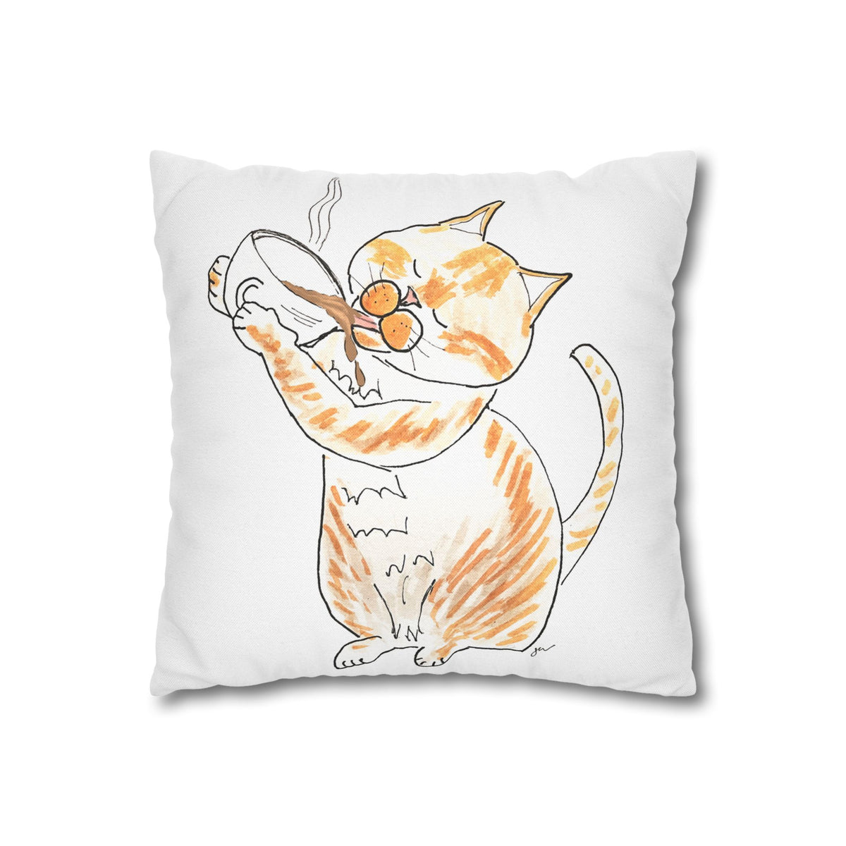 Niño Coffee Cat Decorative Pillowcase — Orange & White Cat Throw Pillow Cover