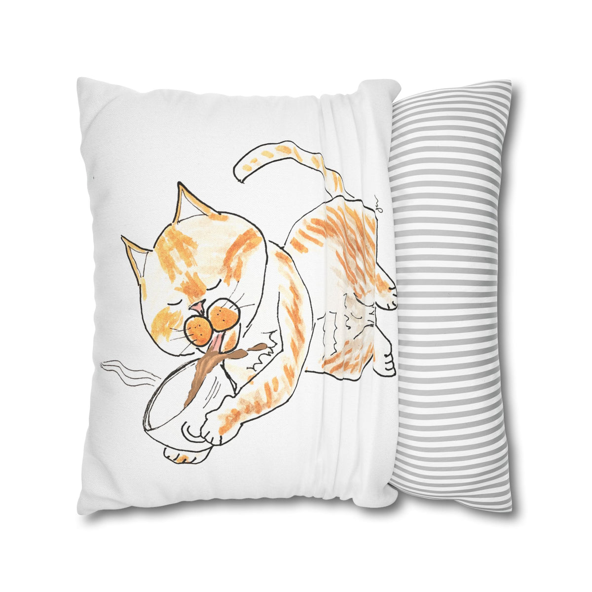 Niño Coffee Cat Decorative Pillowcase — Orange & White Cat Throw Pillow Cover