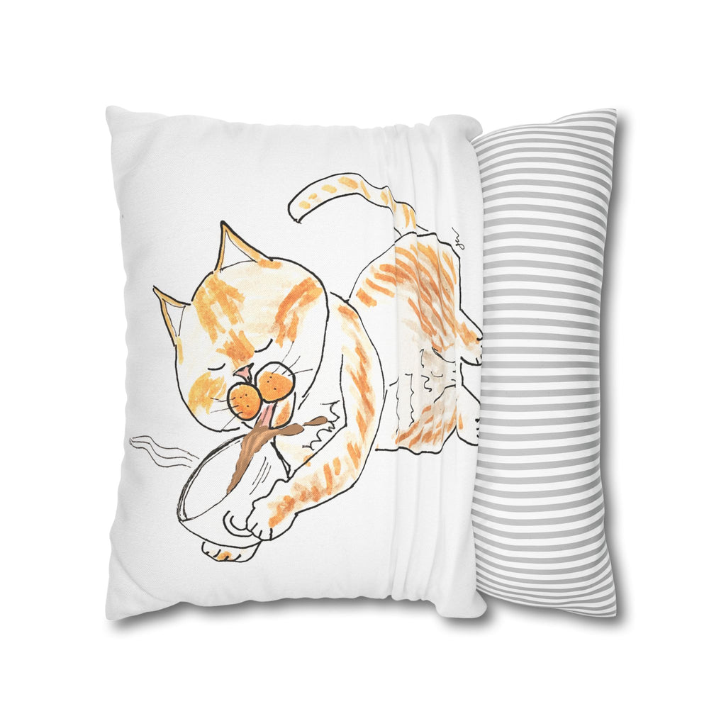 Niño Coffee Cat Decorative Pillowcase — Orange & White Cat Throw Pillow Cover