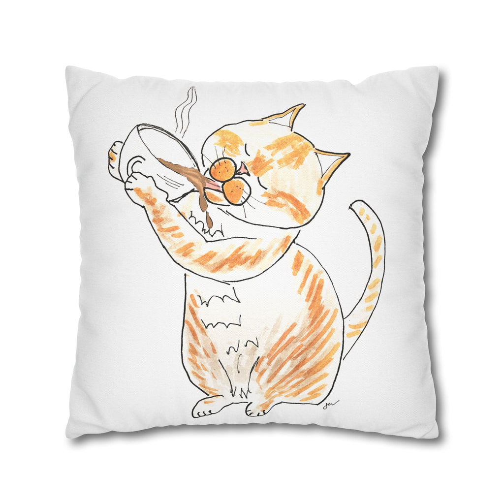 Niño Coffee Cat Decorative Pillowcase — Orange & White Cat Throw Pillow Cover
