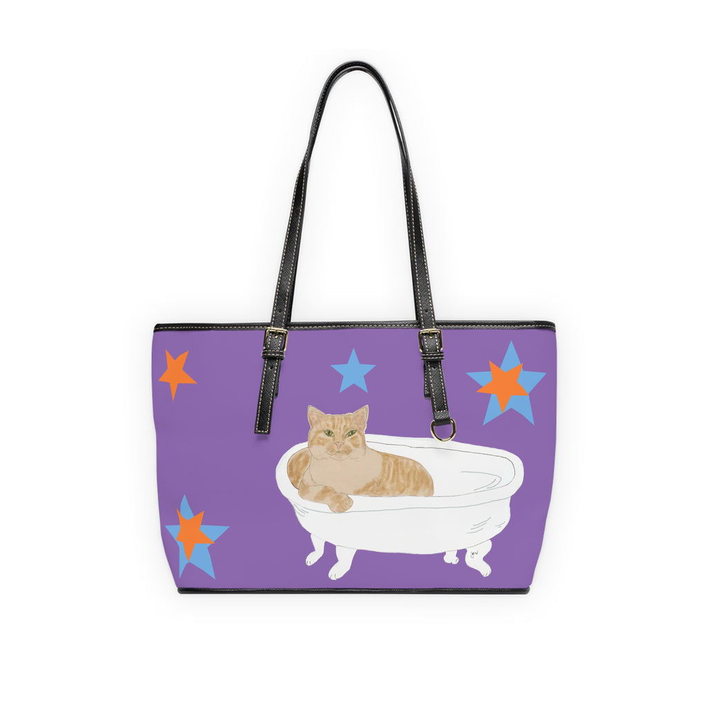 Purple Cat in Bathtub Tote Bag – Cute Orange Tabby Shoulder Bag for Cat Lovers