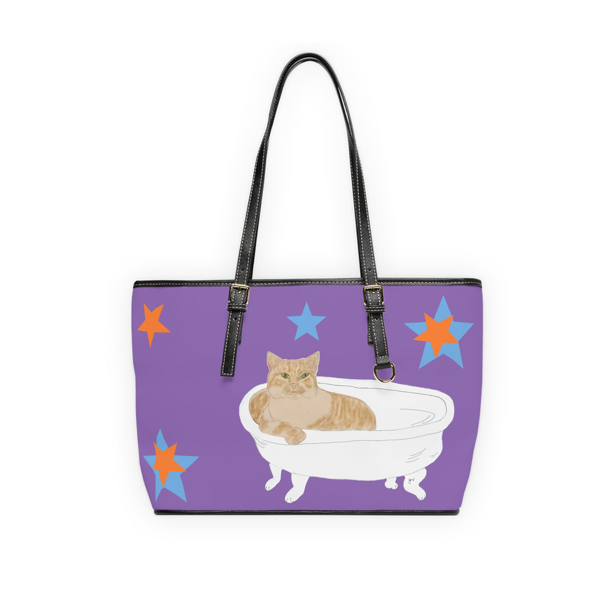 Purple Cat in Bathtub Tote Bag – Cute Orange Tabby Shoulder Bag for Cat Lovers
